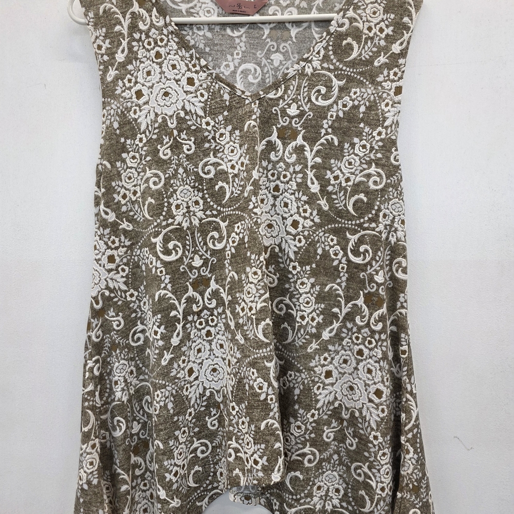 SJS Khaki and White Patterned Tank Top